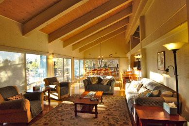 Living area with vaulted trestlewood ceiling