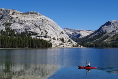 View of kayak on Tenaya Lake